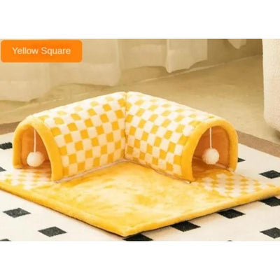 Cat Tunnel Bed Dog House Central Mat Soft Plush Material DIY Cats Play Mat Cat Activity Rug Toy for Interactive Exercise