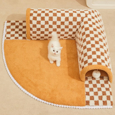 Cat Tunnel Bed Dog House Central Mat Soft Plush Material DIY Cats Play Mat Cat Activity Rug Toy for Interactive Exercise